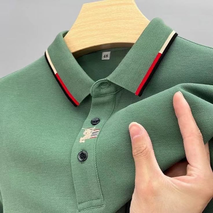 Men’s Polo T-Shirt – Green, Short Sleeve, Slim Fit Casual Wear with Contrast Collar