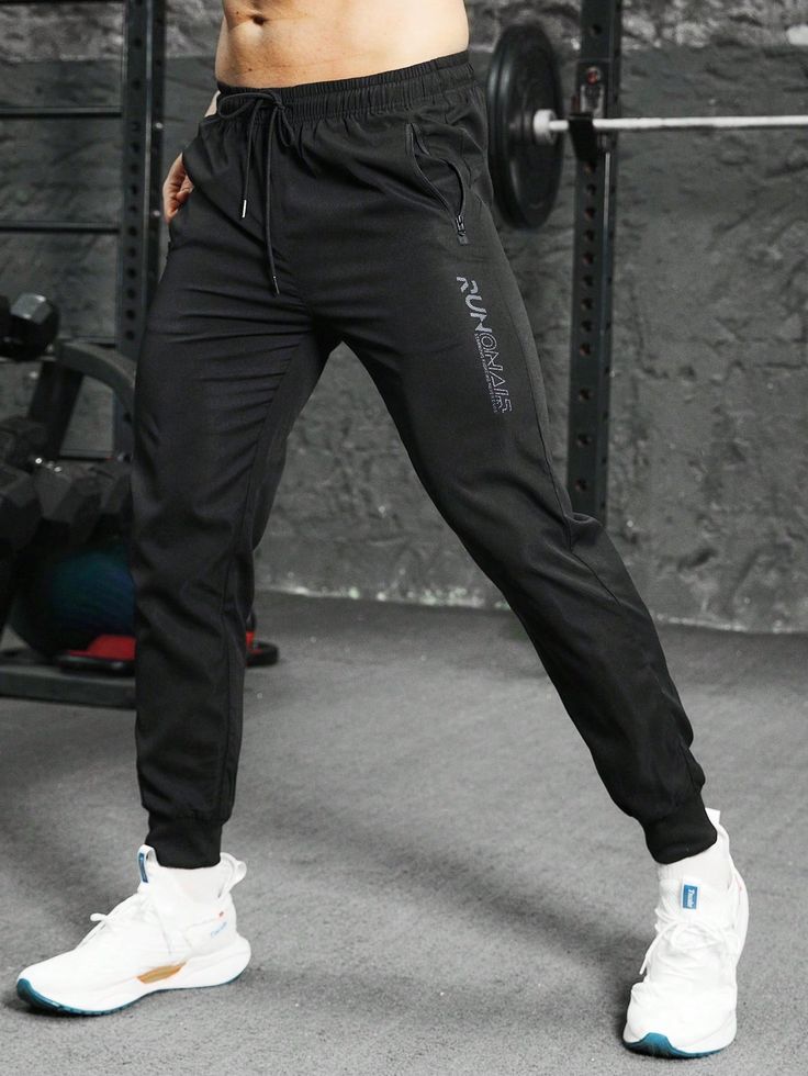 Men's Letter Graphic Drawstring Waist Sports Pants